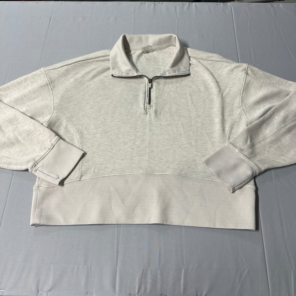Danskin Womens XL Oatmeal Heather Quarter Zip Cropped Pullover Sweatshirt 9938